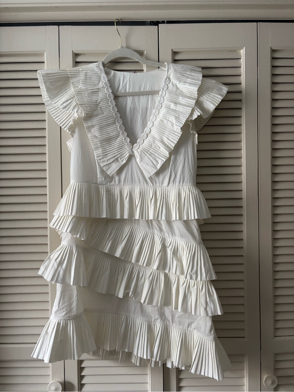 CeliaB White Pleated Ruffle Tiered Mini Dress